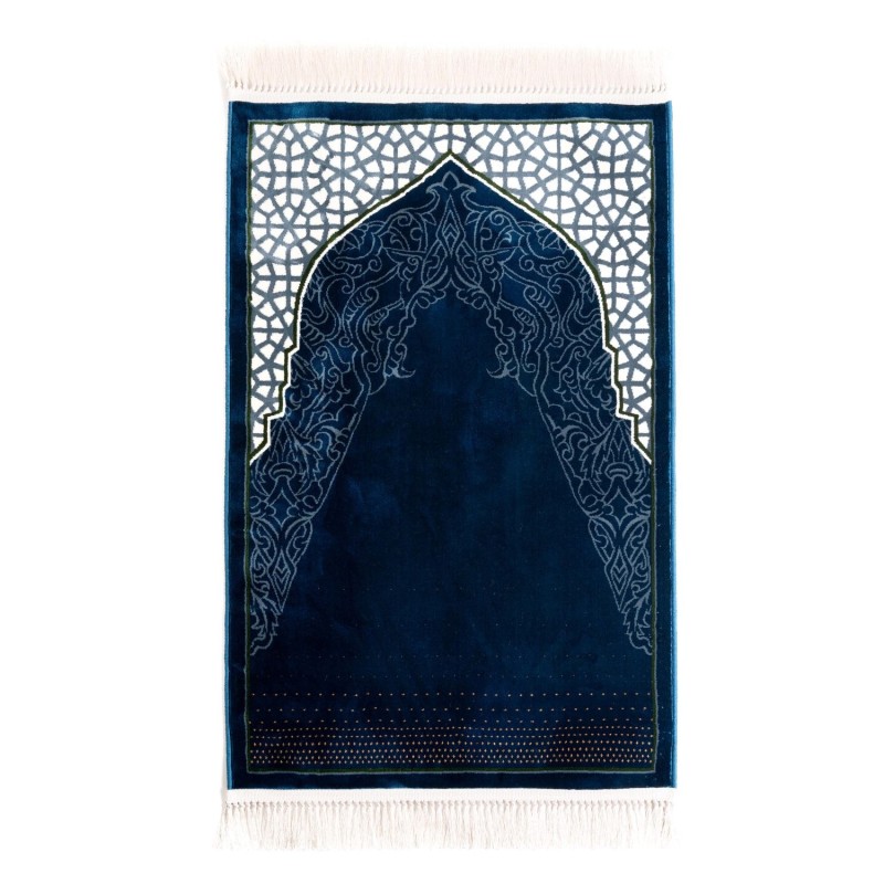 Tapis de Prière Éveil Bleu (Soie) - Élégance et Confort | Monjumuah